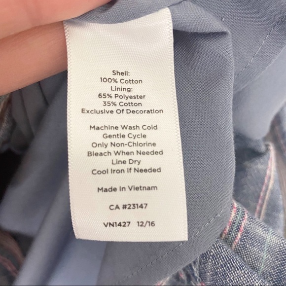 TALBOTS Sleeveless Cotton Stripe Split neck Sheath Dress 6 Blue Pockets - Picture 12 of 13